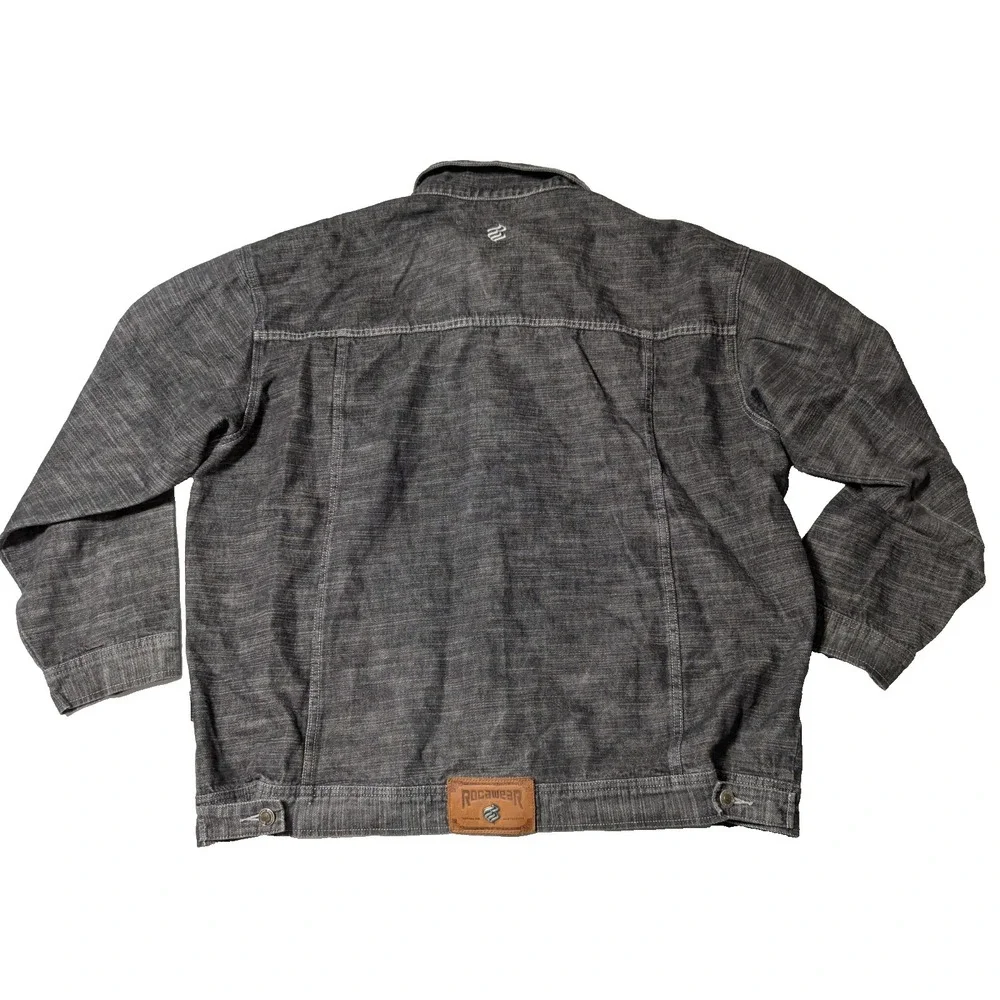 VTG ROCAWEAR Men‎ 2XL Black Heather Denim  Full Zip Jean Jacket